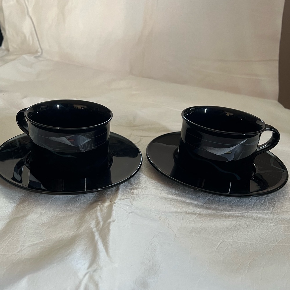 Mikasa vintage Black Opus set of 2 cups and saucers. Discontinued
